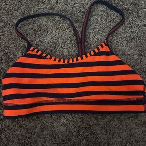 Striped Orange and Black Women's Swim Top